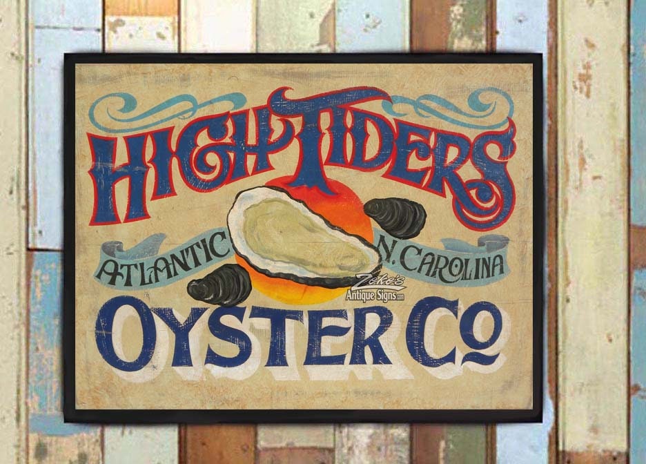 High Tiders Oysters Enc Seafood Print. Restaurant Or Beach House Decor, This Oyster Art Also Makes A Great Gift. Colorful & Unique