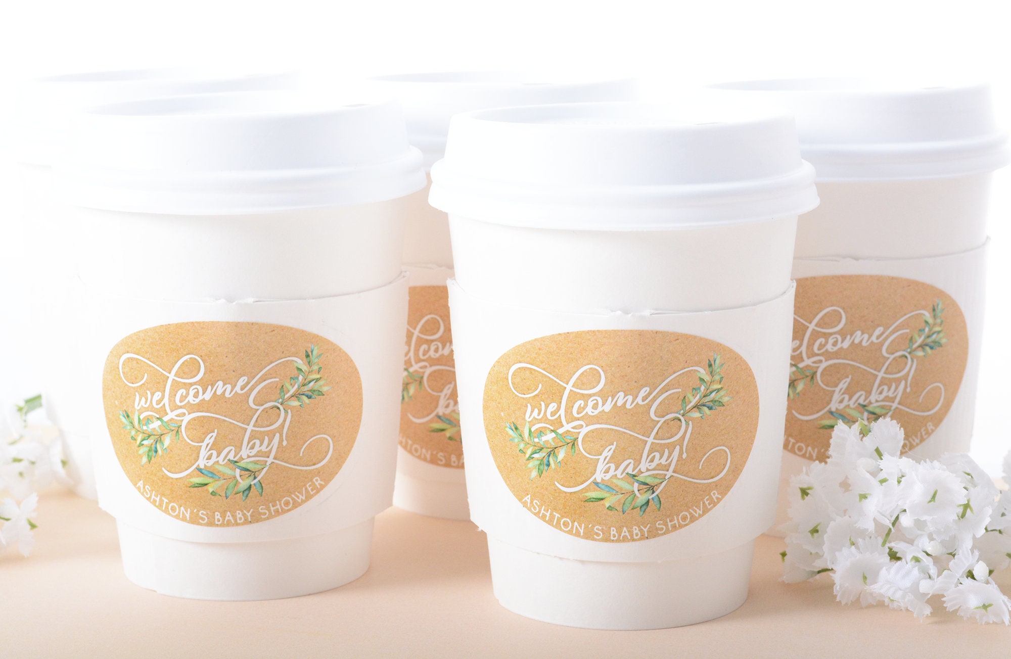 Baby Shower Cups - Garden Coffee Beverage Hot Cocoa Cup Sets Gender Reveal & Labels #bscf-52