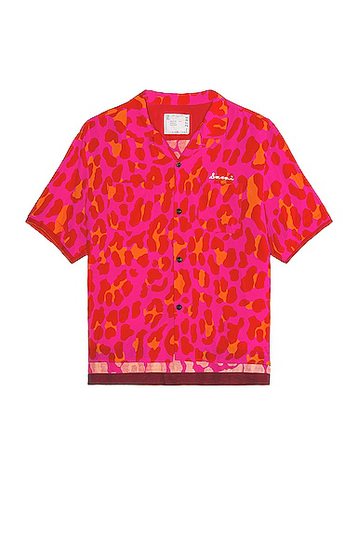 Buy Sacai Leopard Print Bowling Shirt in PINK - Fuchsia