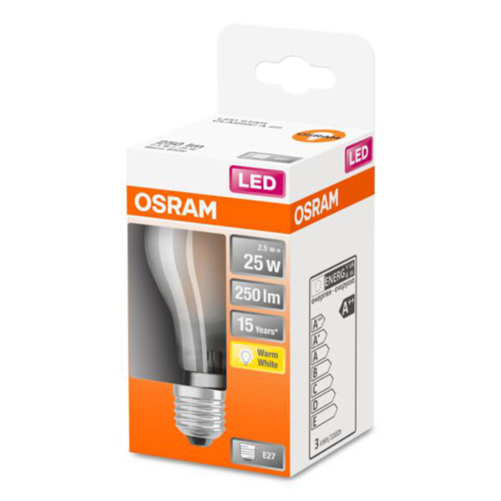 OSRAM ClassicA -LED-lamppu E27 2,5W 2 700 K matta