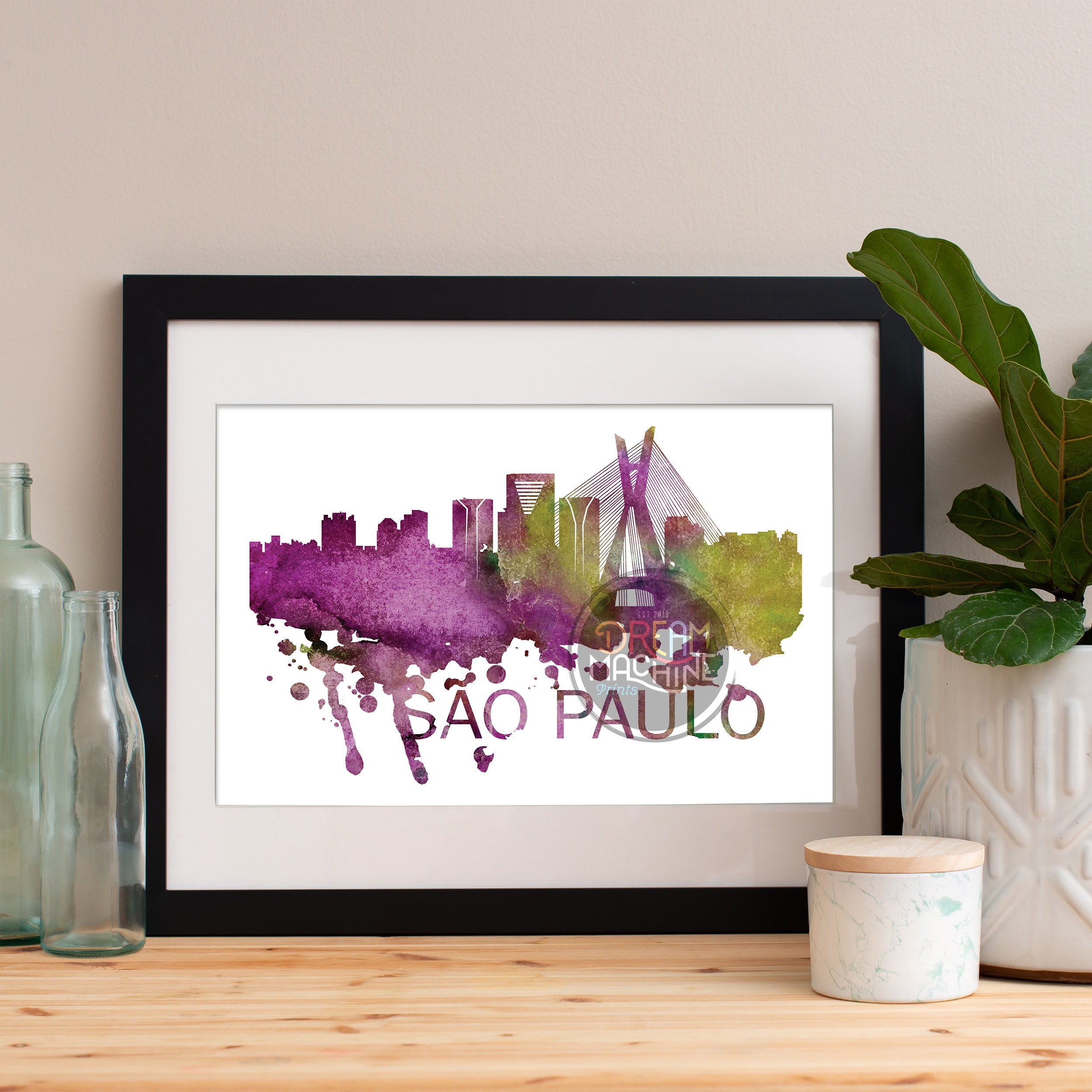 Sao Paulo Watercolor Skyline, Art, Poster, Print, Map