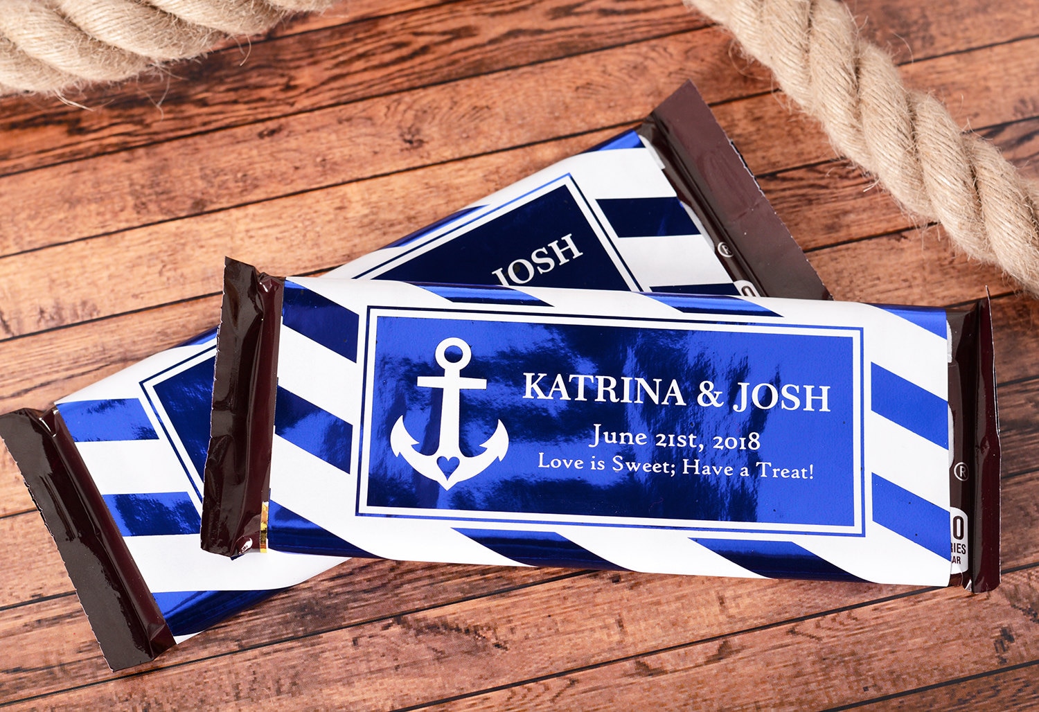 Nautical Wedding Candy Wrappers - Metallic Foil Chocolate Bar Wrappers Labels Custom Stickers Wdihb-113