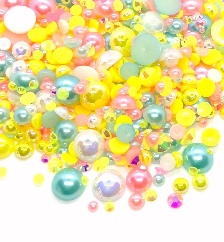 Easter Blend Rhinestone Mix 2mm-10mm Flatback Jelly Resin | Faux Pearls Rhinestones Mixed Sizes Yellows Blue Pinks
