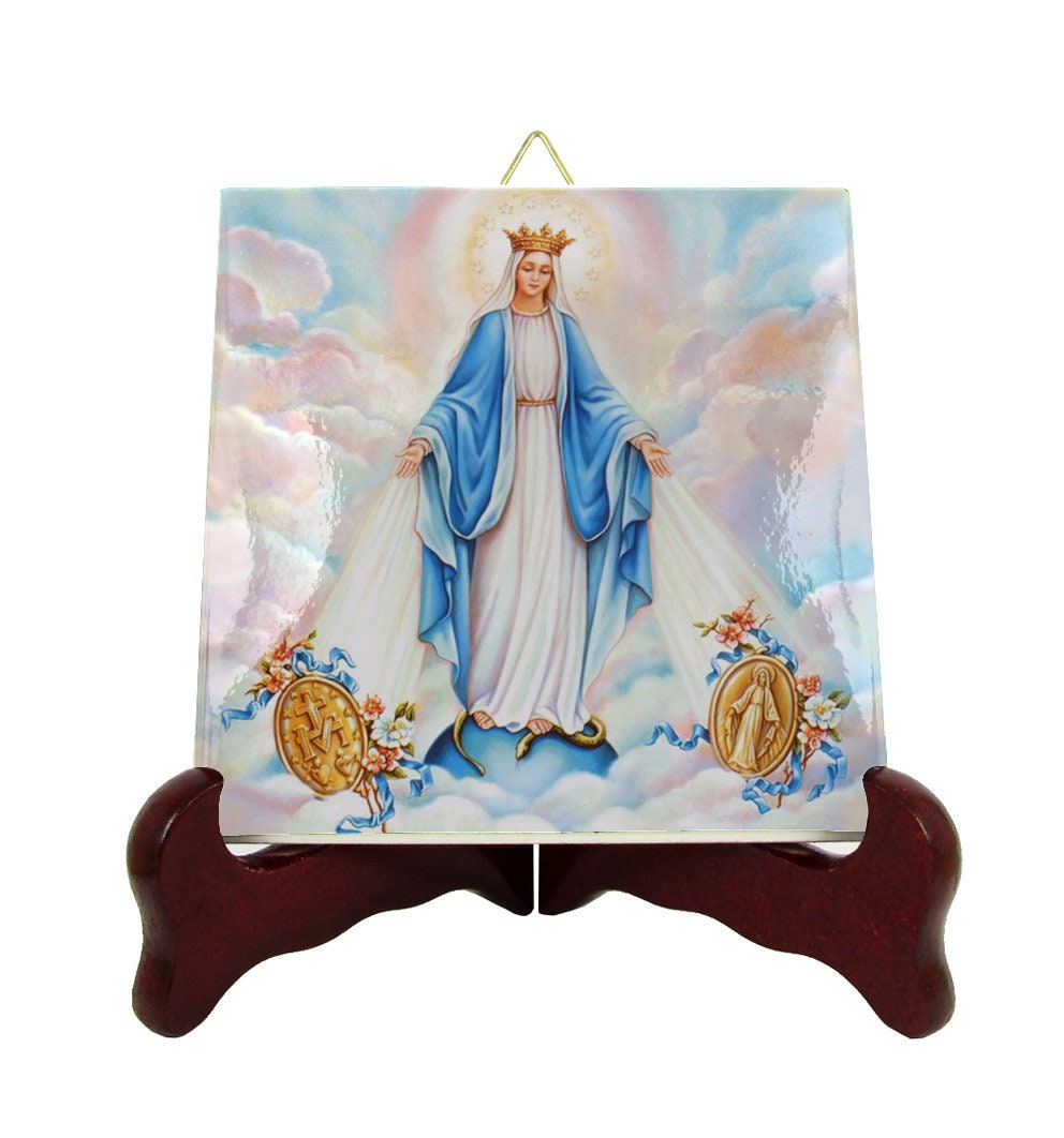 Our Lady Of The Miraculous Medal - Icon On Tile Virgin Mary Icons Catholic Gifts Devotionals Faith