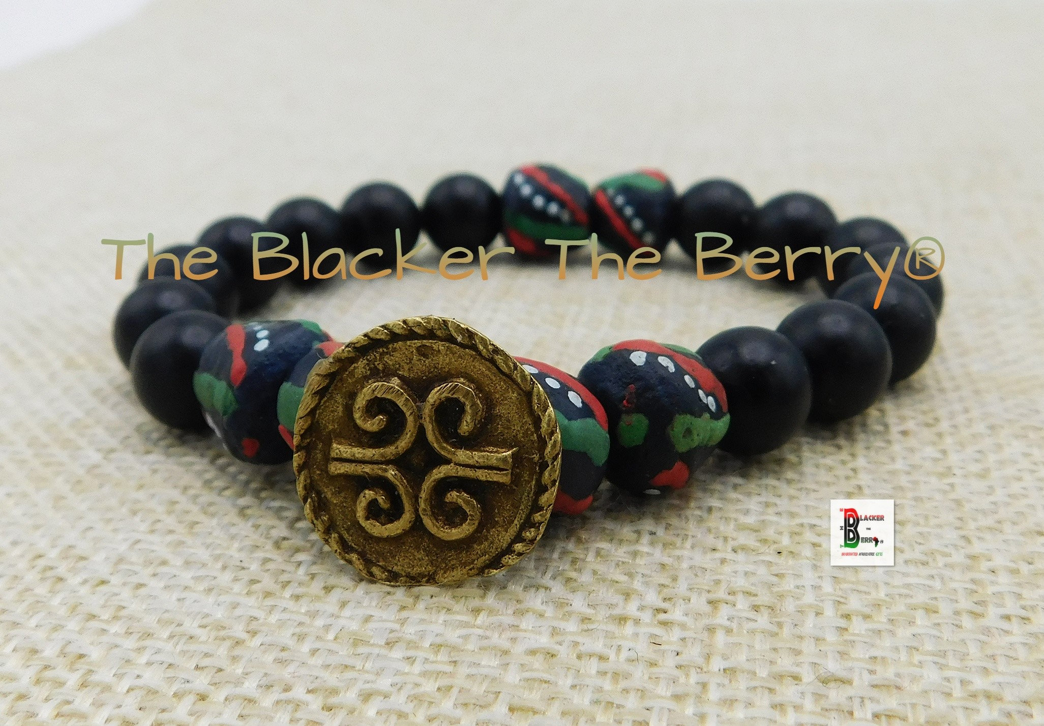 African Dwennimmen Bracelets Rbg Pan Red Black Green Stretch Adinkra Jewelry Handmade