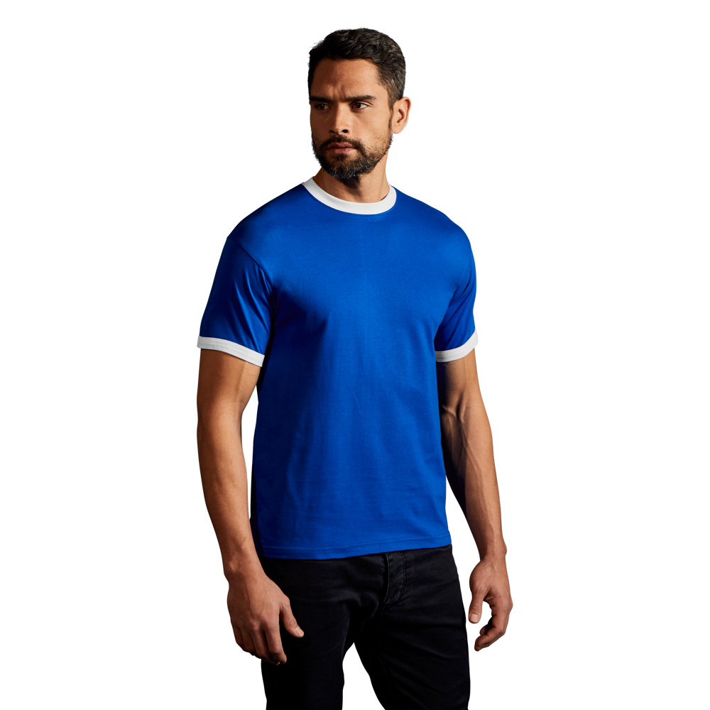Kontrast T-Shirt Herren, Königsblau-Weiß, XXL