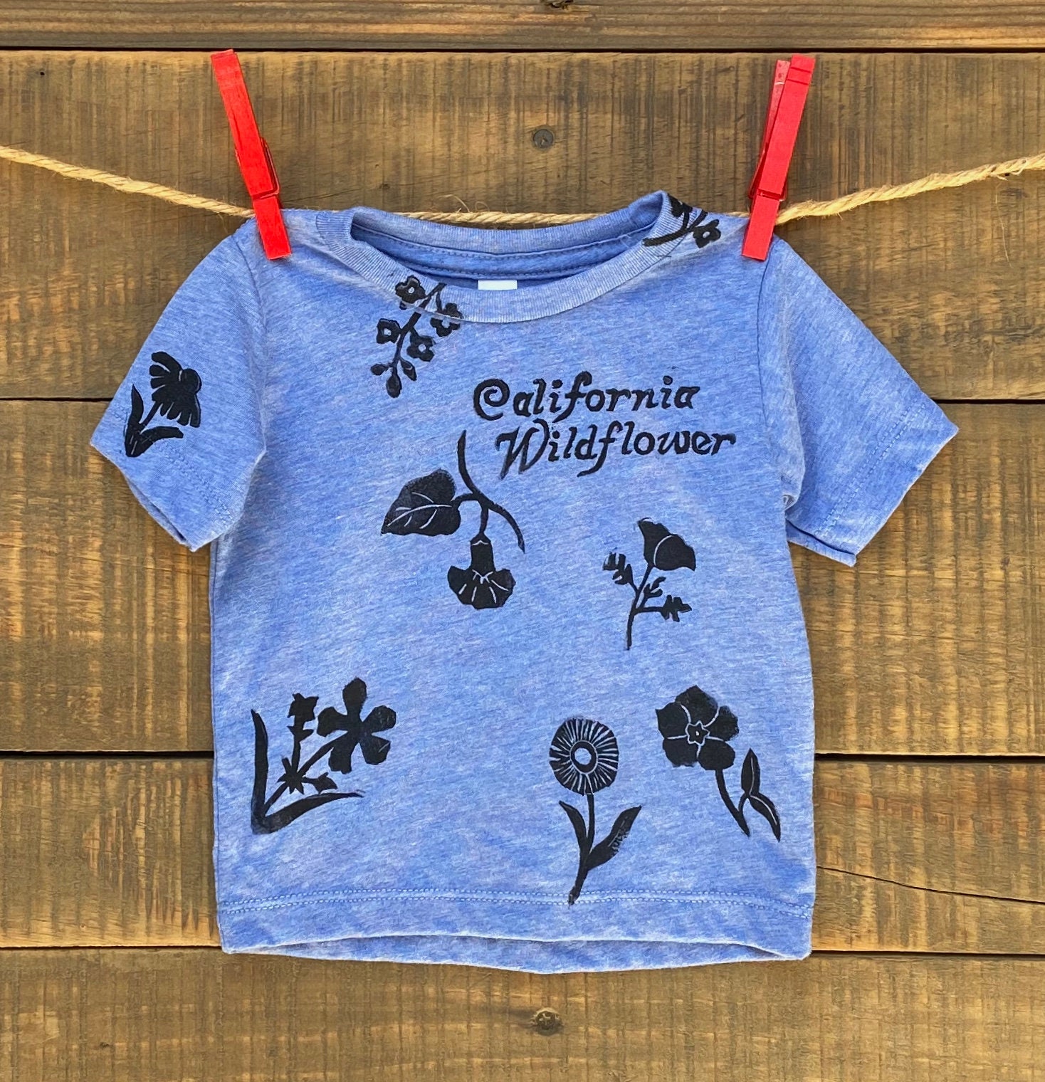 California Wildflower Baby/Kids Tri Blend Hand Printed T Shirt