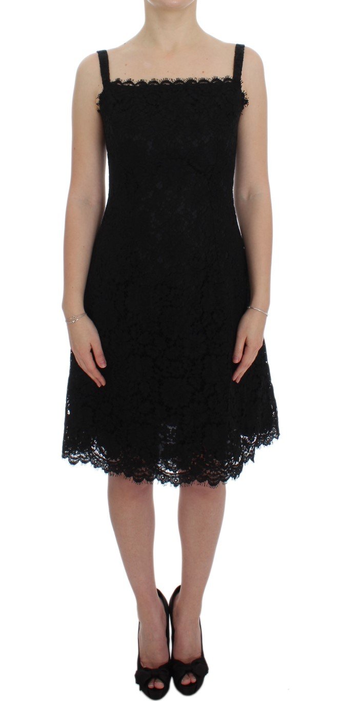 Dolce & Gabbana Women's Floral Lace Shift Knee Dress Black DRE10030 - IT40|S