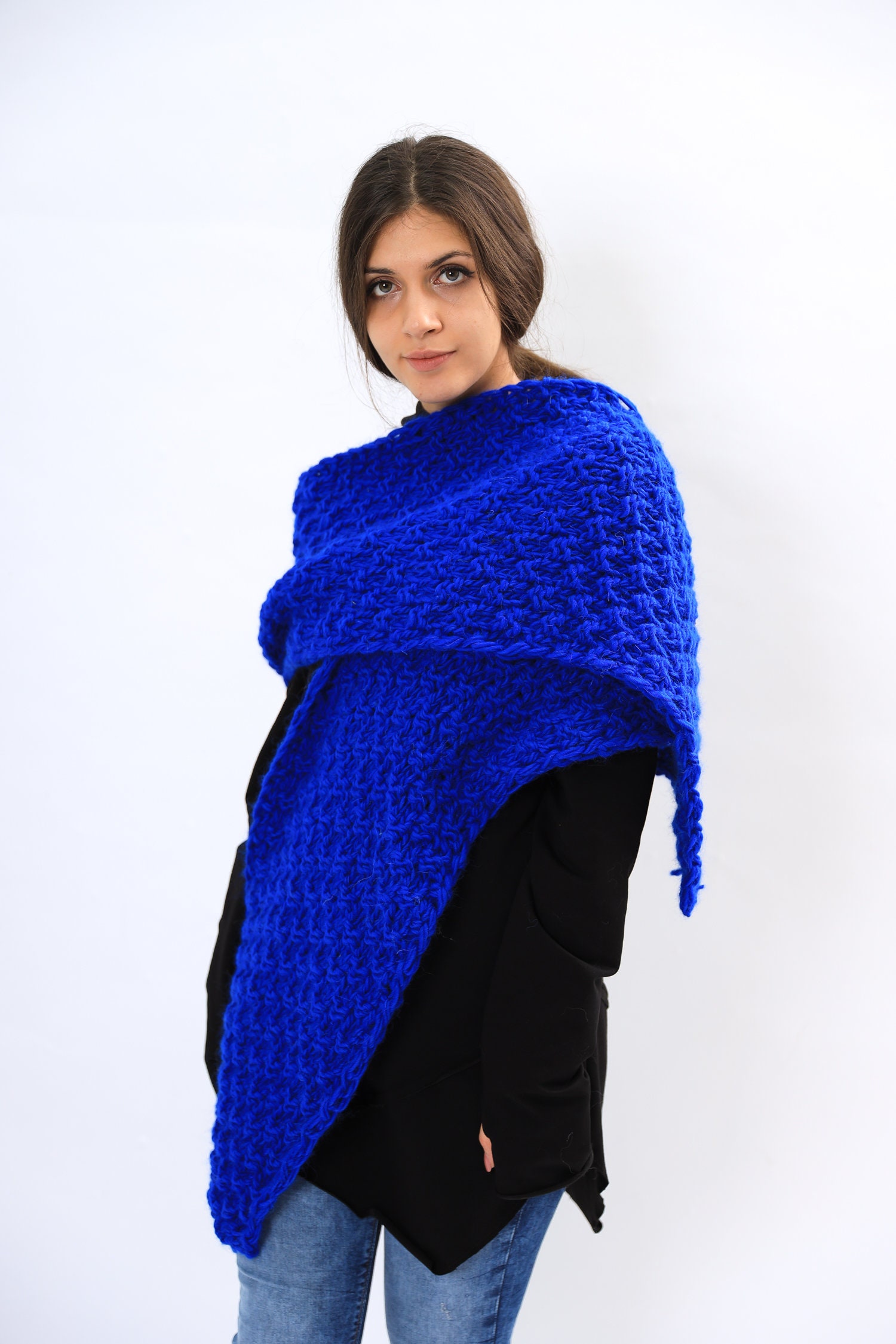 Warm Long Knit Scarf , Knit Scarf, Chunky , Long Blue , Women Gifts Idea , Christmas Gifts
