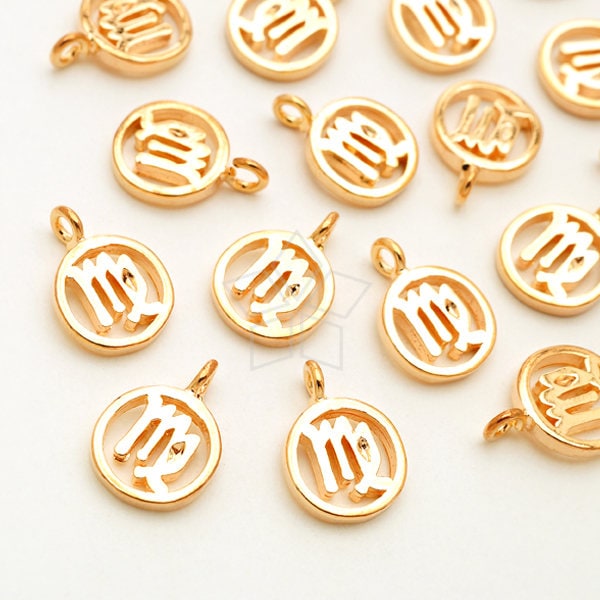 Pd-2243-Rg/4 Pcs - Zodiac Sign Symbol Charms, Constellation, Virgo, August, September Birthday, Rose Gold Plated Over Brass 7.4mm