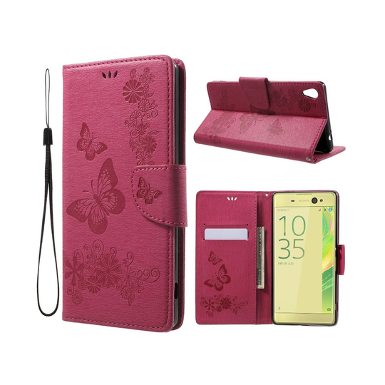 Sony Xperia XA Ultra fjäril läderfodral - Varm rosa