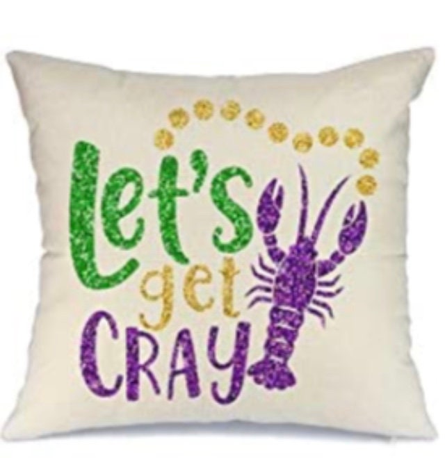 Mardi Gras Pillow Cover Home Decorations Beads Let's Get Cray Crawfish Crayfish Lobster Boil Seafood Decorative Fat Tuesday"