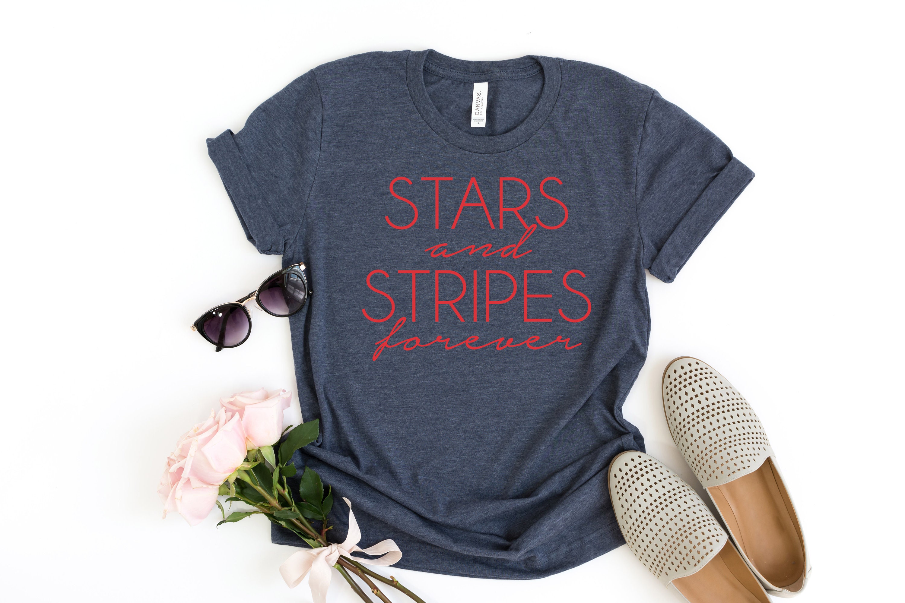 Stars Ands Stripes Shirt, Womens 4Th Of July Fourth Memorial Day Patriotic Merica Tee