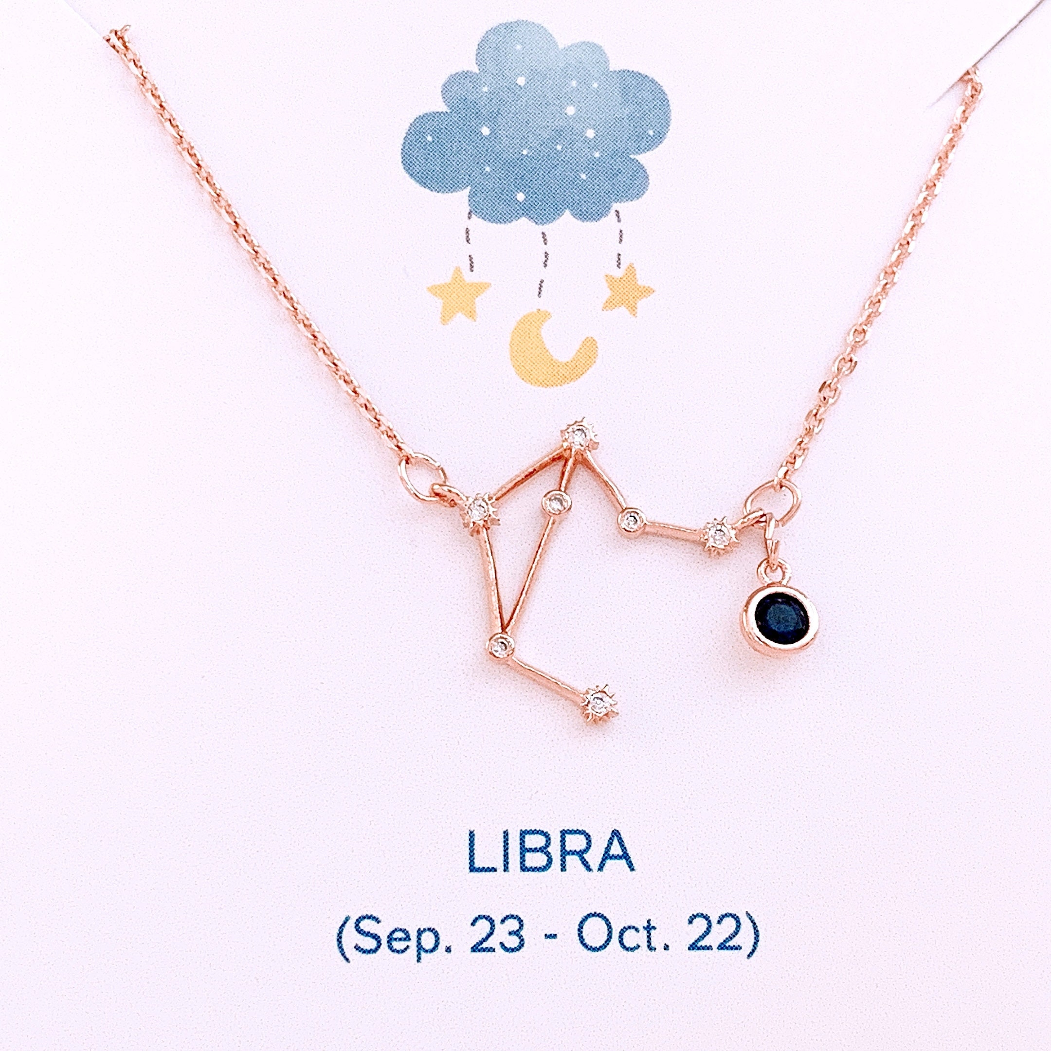 Rose Gold Zodiac Necklace, Birthstone Birthday Gift, Wanderlust Jewelry, Celestial Best Friend Gift, Libra Necklace