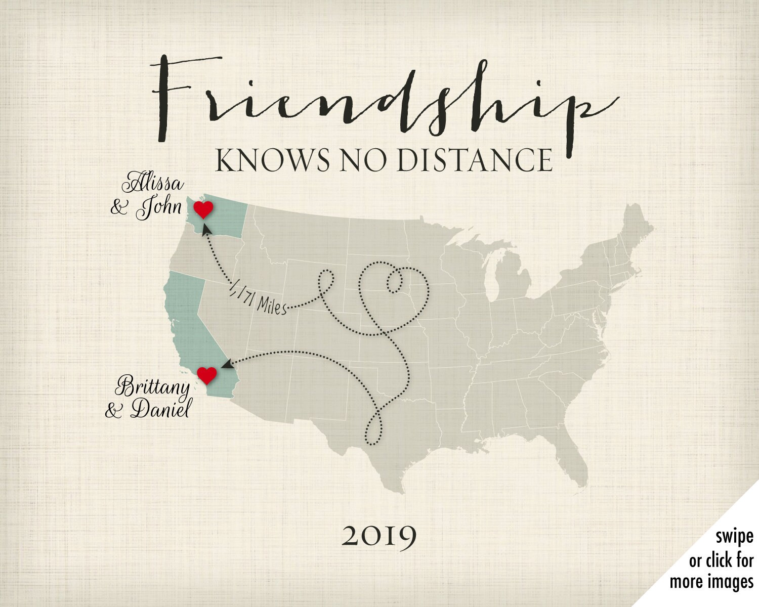 Us Map Going Away Gift, Friendship Knows No Distance Moving Gift For Friends