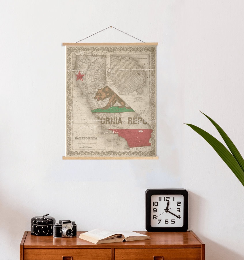 California Vintage State Flag Map Print | Hanging Canvas Art Printed Marketplace