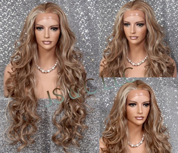 Human Hair Blend Wig Heat Safe Lace Front Free Part Curly Long Light Ash Brown Blonde Mixed Cancer/Alopecia/Cosplay