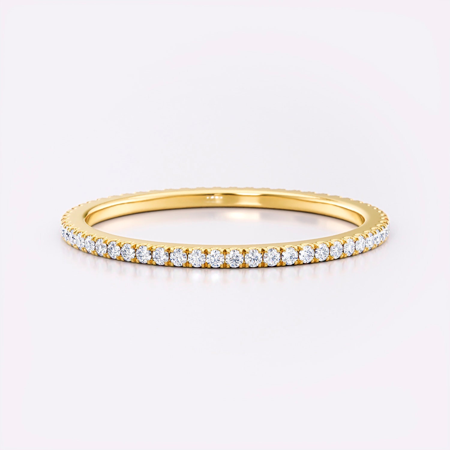 Diamond Band Ring Dainty Minimalist Elegant Eternity White Gold Delicate Handmade Jewelry Thin Infinity Christmas Gift Her