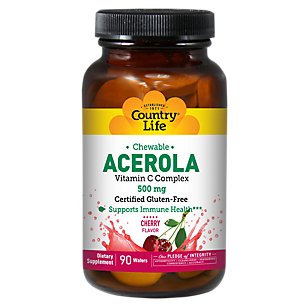 Acerola Chewable Vitamin C Complex - Supports Immune Health - 500 MG - Cherry (90 Wafers)