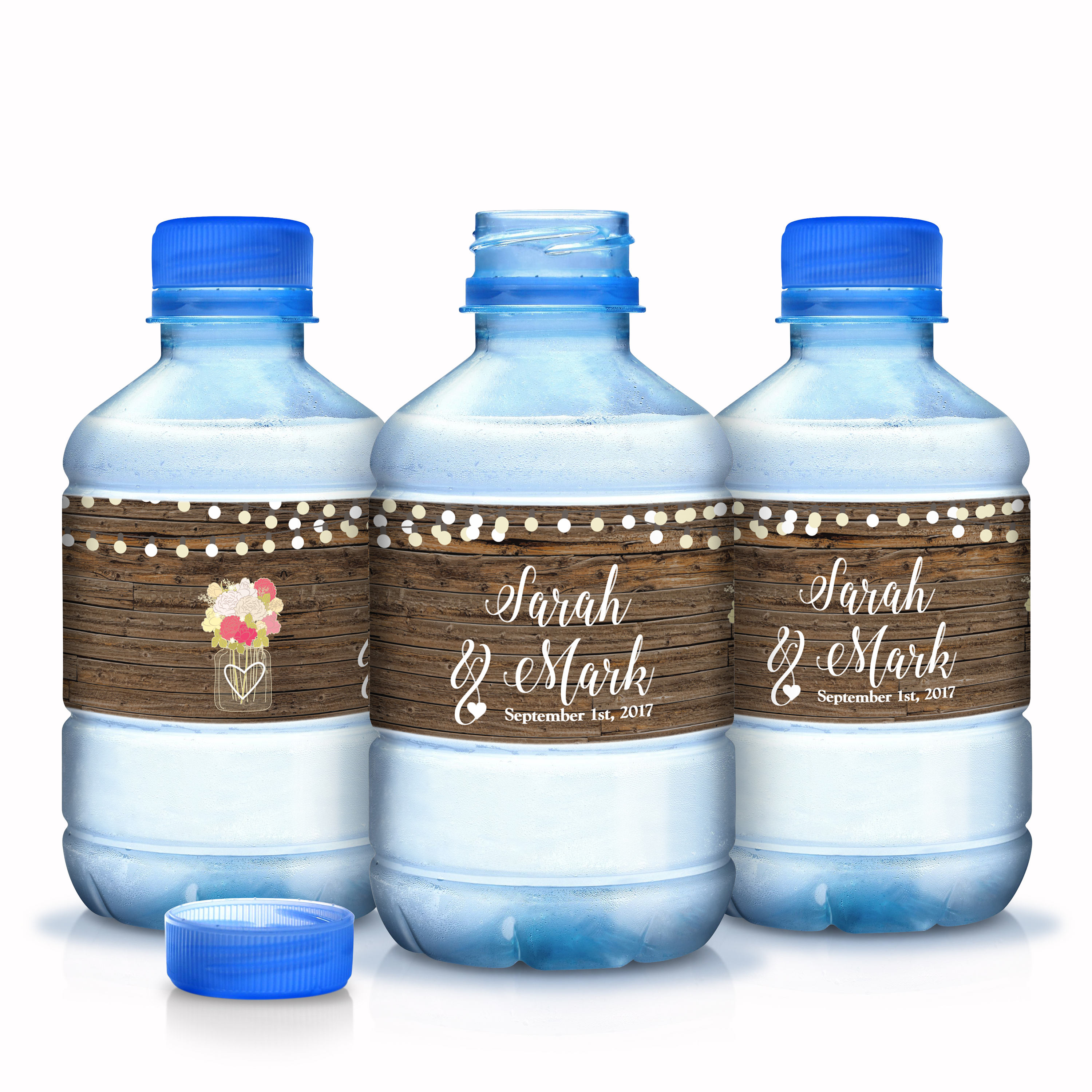 30 Wedding Water Bottle Labels - Custom Fall Favors Mason Jar & Hearts