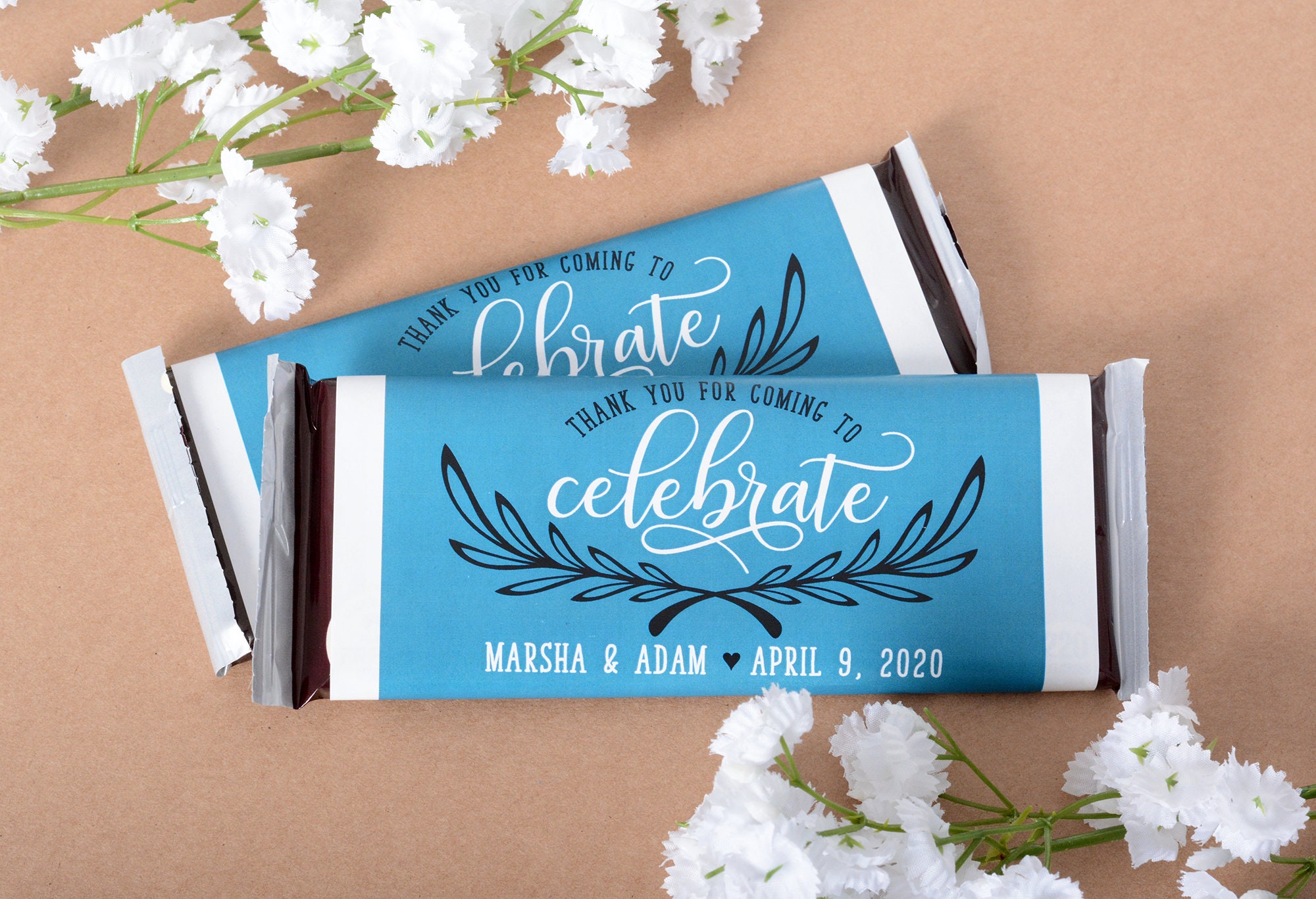 Wedding Chocolate Bar Wraps, 25 Candy Wrappers, Custom Celebrate Labels #whb-131