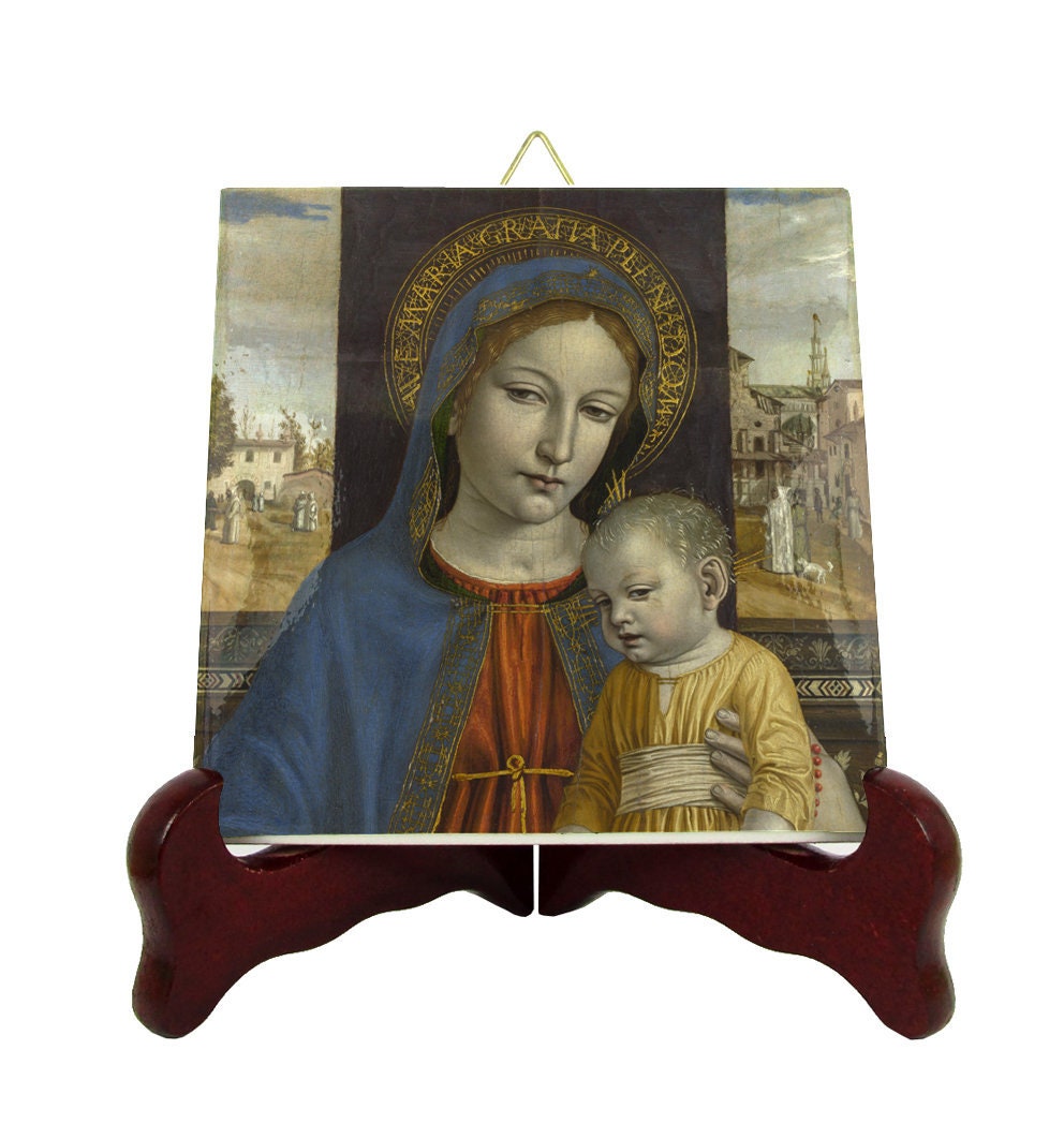 Catholic Gifts - Madonna & Child Devotional Icon On Tile Virgin Mary Religious Painting By Bergognone Art