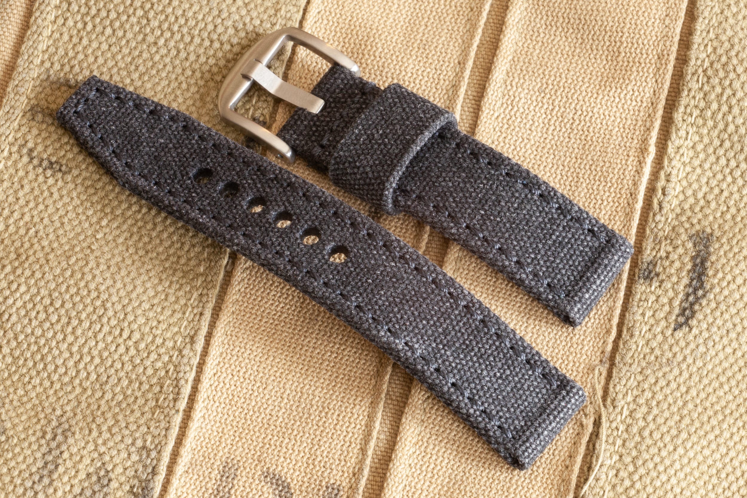 Stone Washed Black Cotton/Poly Blend Canvas Watch Strap in 20mm, 22mm, 24mm, 26mm Sizes