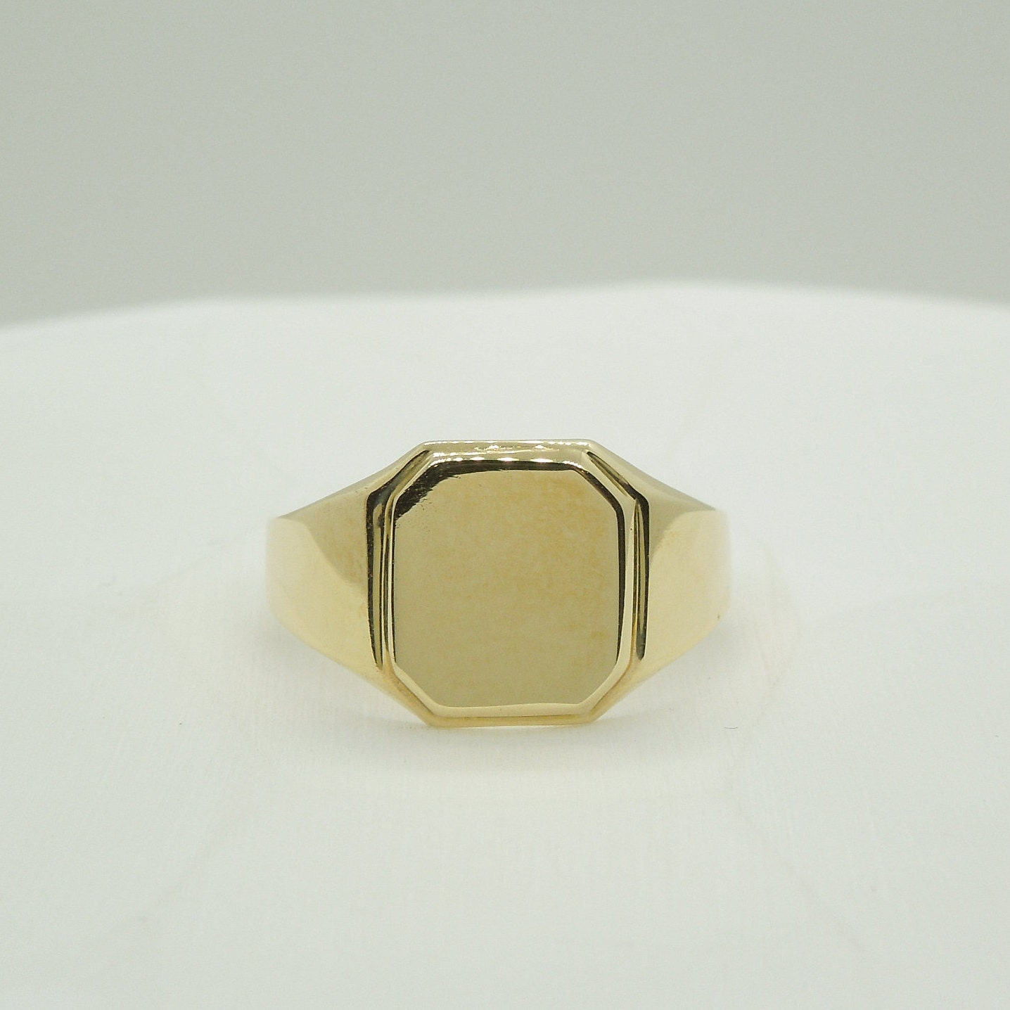 14K Yellow Gold Octagon Signet Ring, Initial Letter Signet, Engravable Ring