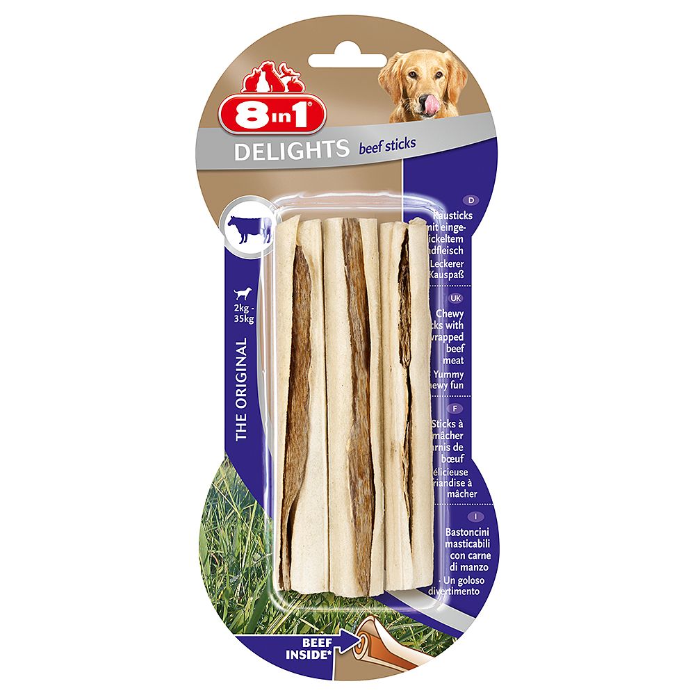 8in1 Delights Chew Sticks - Beef - 75g (3 sticks)