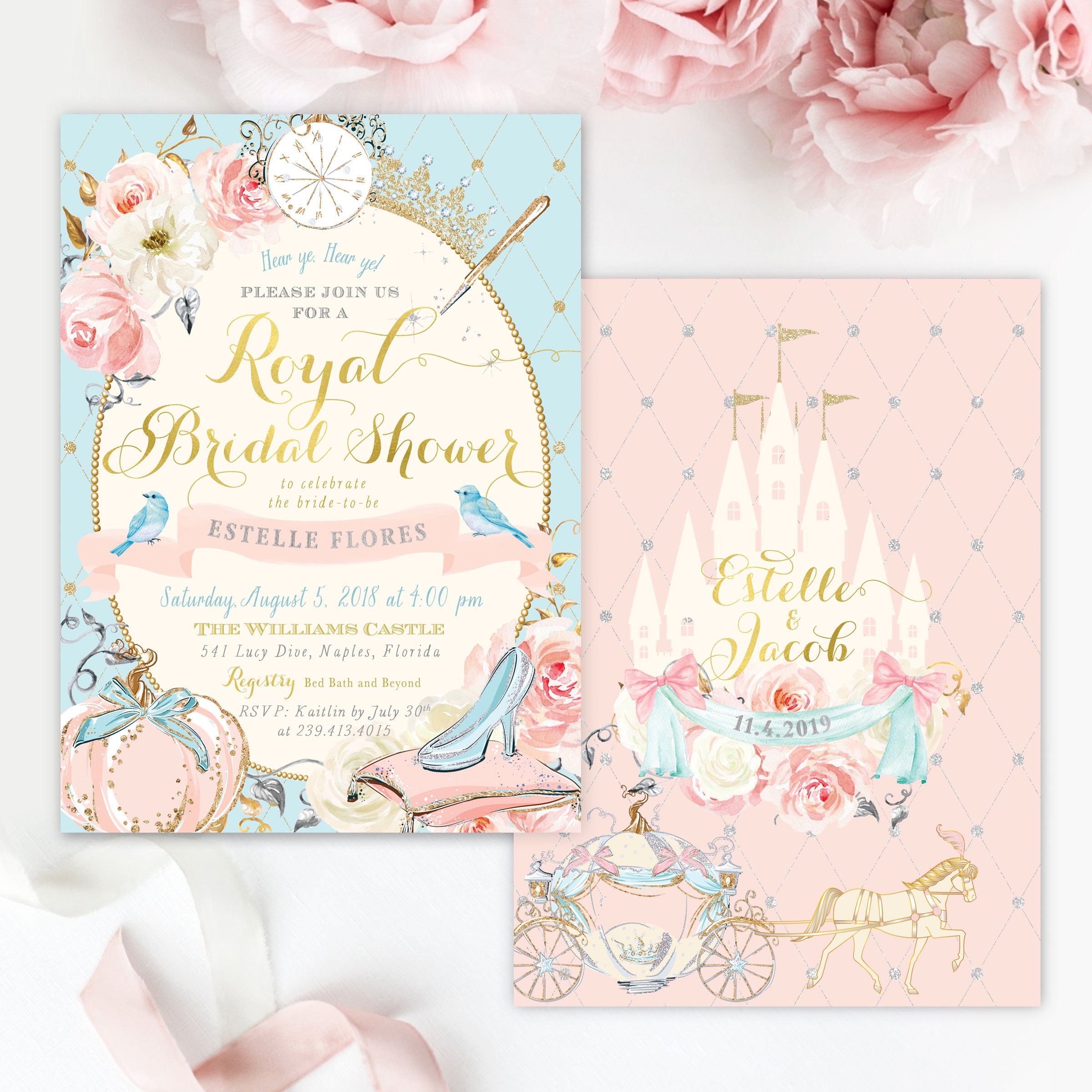Cinderella Bridal Shower Invitation, Princess Royal Ball Fairy Tale Invite