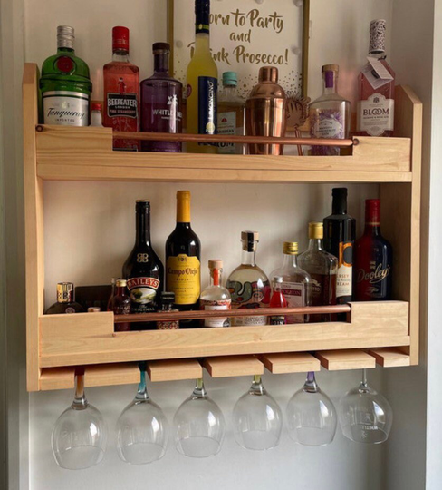 Drinks shelf discount with glass holder