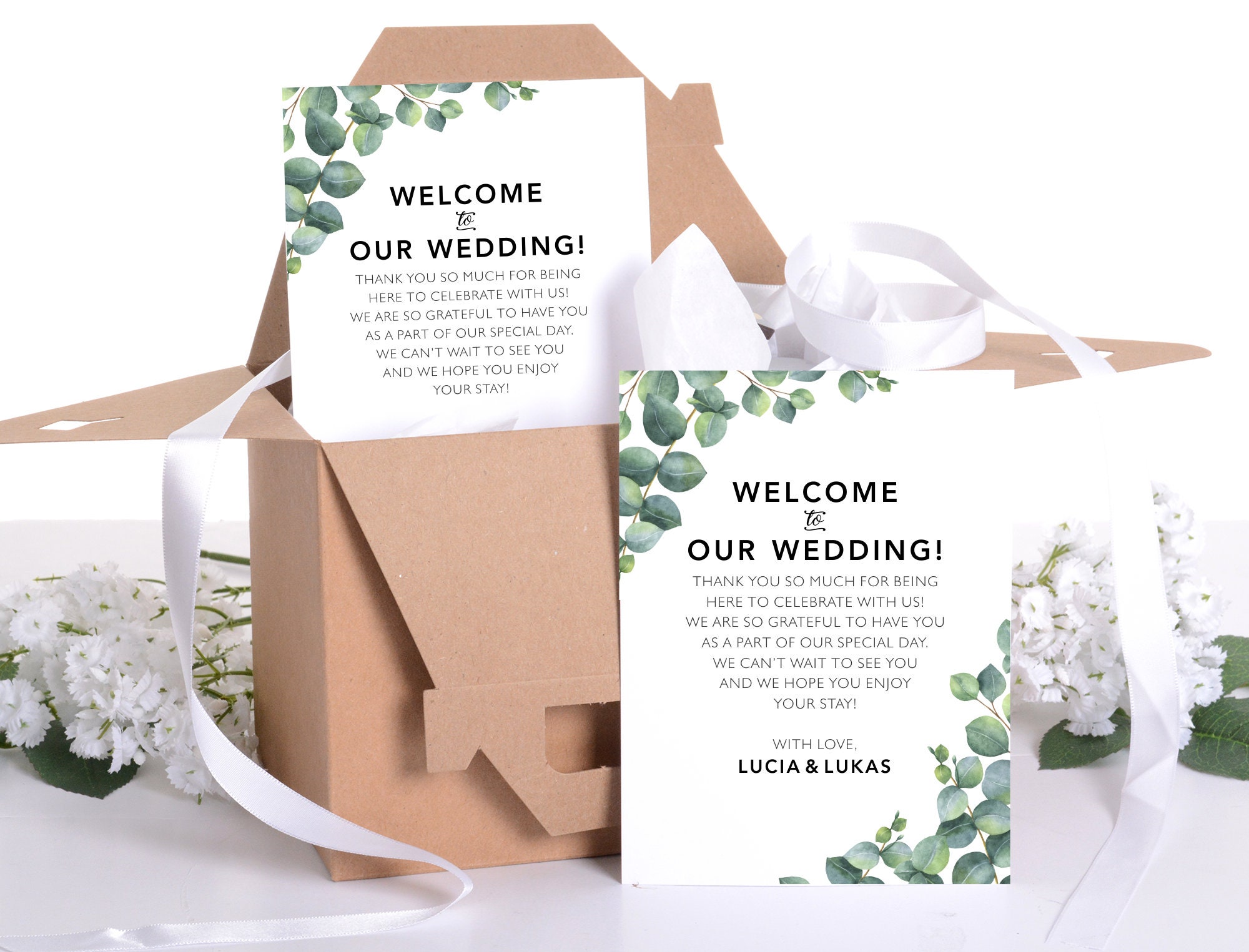 Wedding Welcome Notes, Eucalyptus Box Letters, To Our Wedding, Note Cards #wdiwc-272