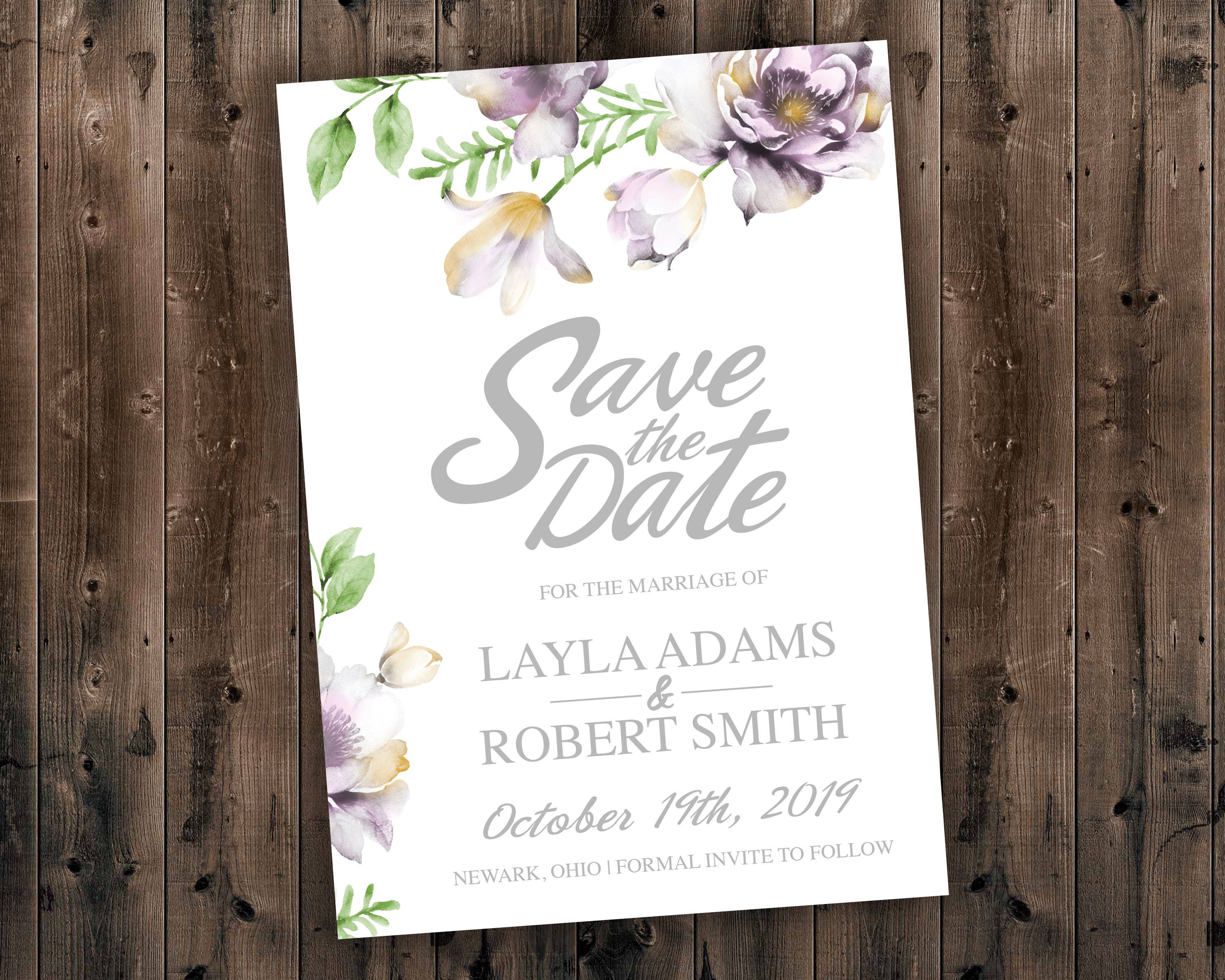 Floral Wedding Save The Date Printed - Date, Affordable, Vintage, Floral, Country, Water Color, Flowers, Cheap, Summer