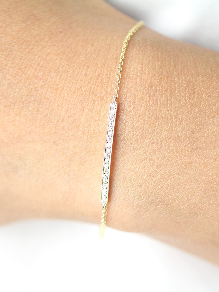 Lab Created White Sapphire Thin Bar Bracelet, Silver Bracelet, Birthday Gift For Her, Bracelet Women, Two Tone Jewelry