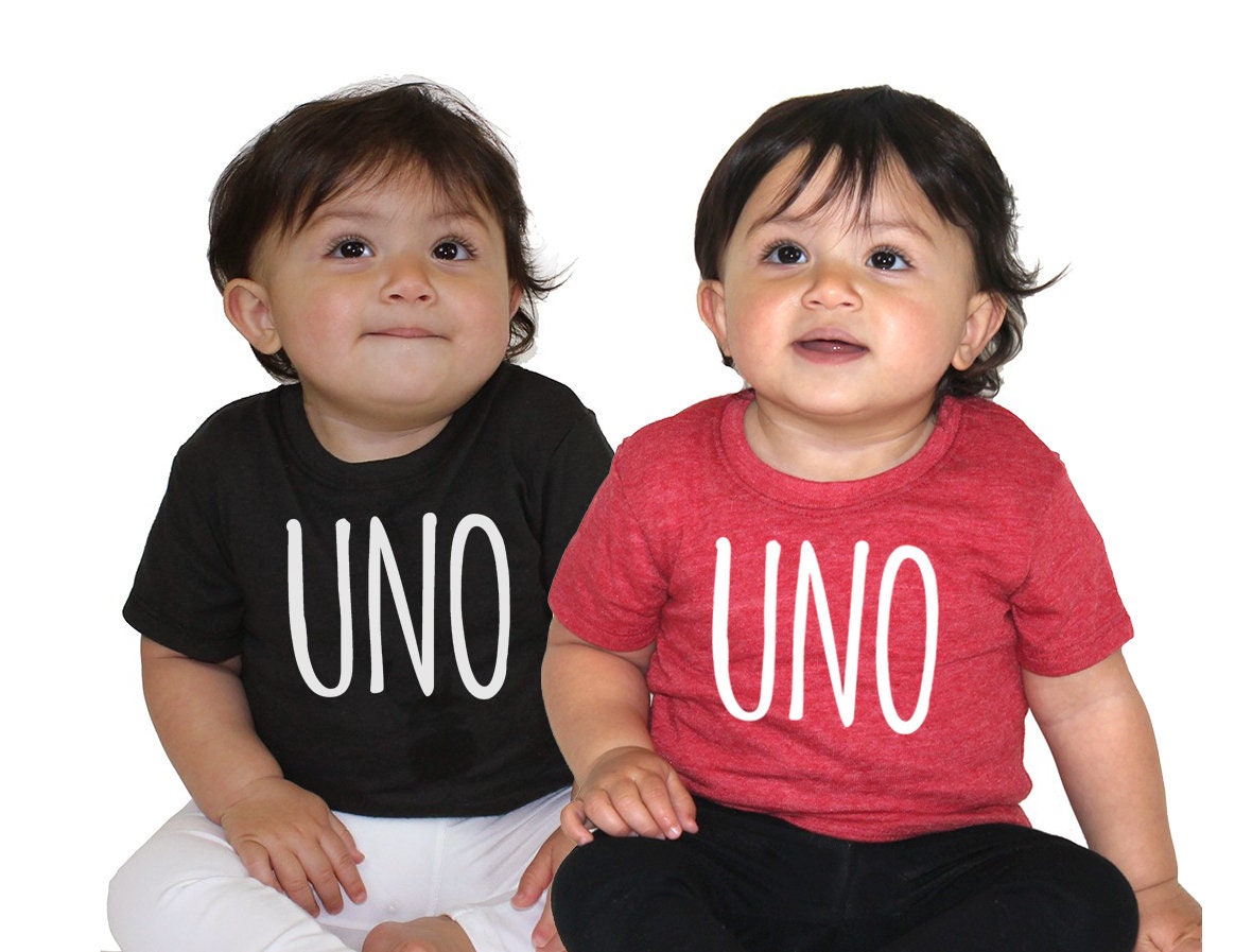 First 1st Birthday Uno Tri Blend Baby T-Shirt - Infant Boy & Girl Tee Twins Triplets