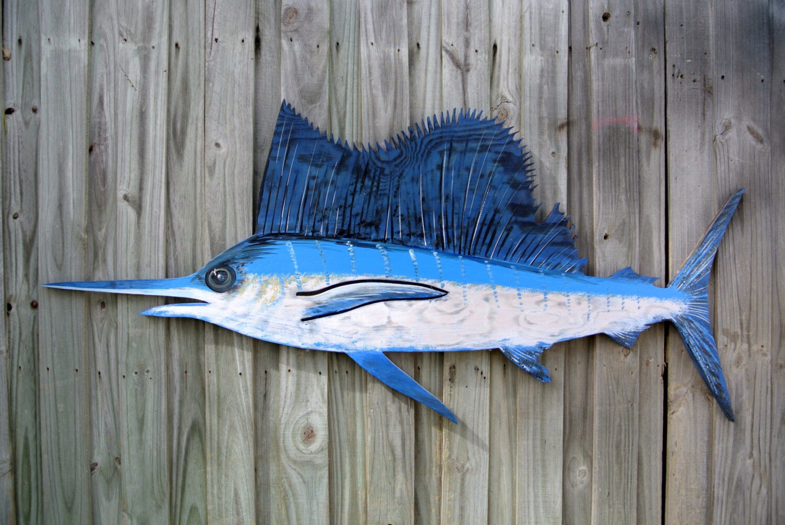 Sailfish Blue Marlin Wall Art. Wooden Decor Outdoor. Wood Fish Gift For Dad, Him