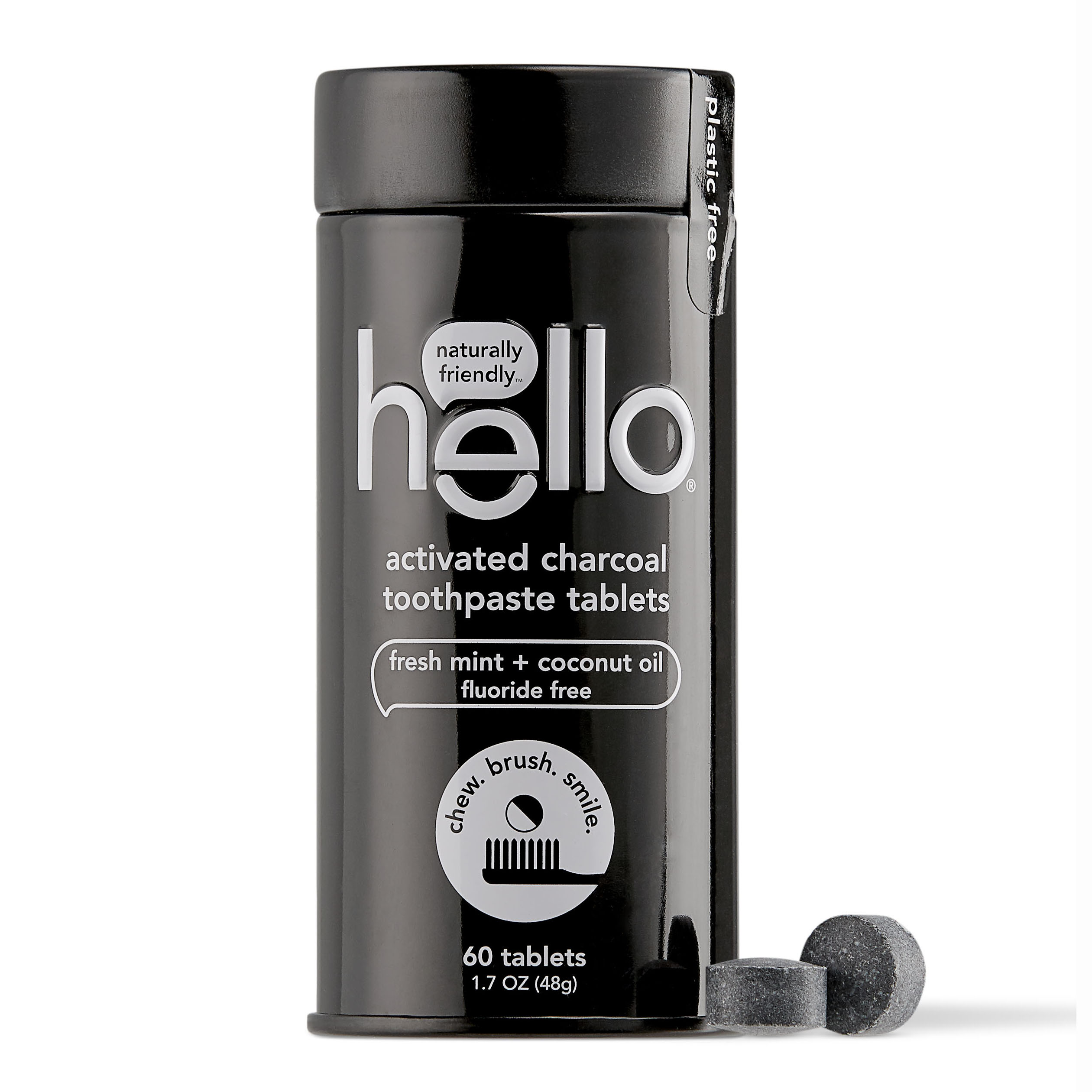 Hello Products - Activated Charcoal Fluoride Free Toothpaste Tablets Fresh Mint - 60 Tablets