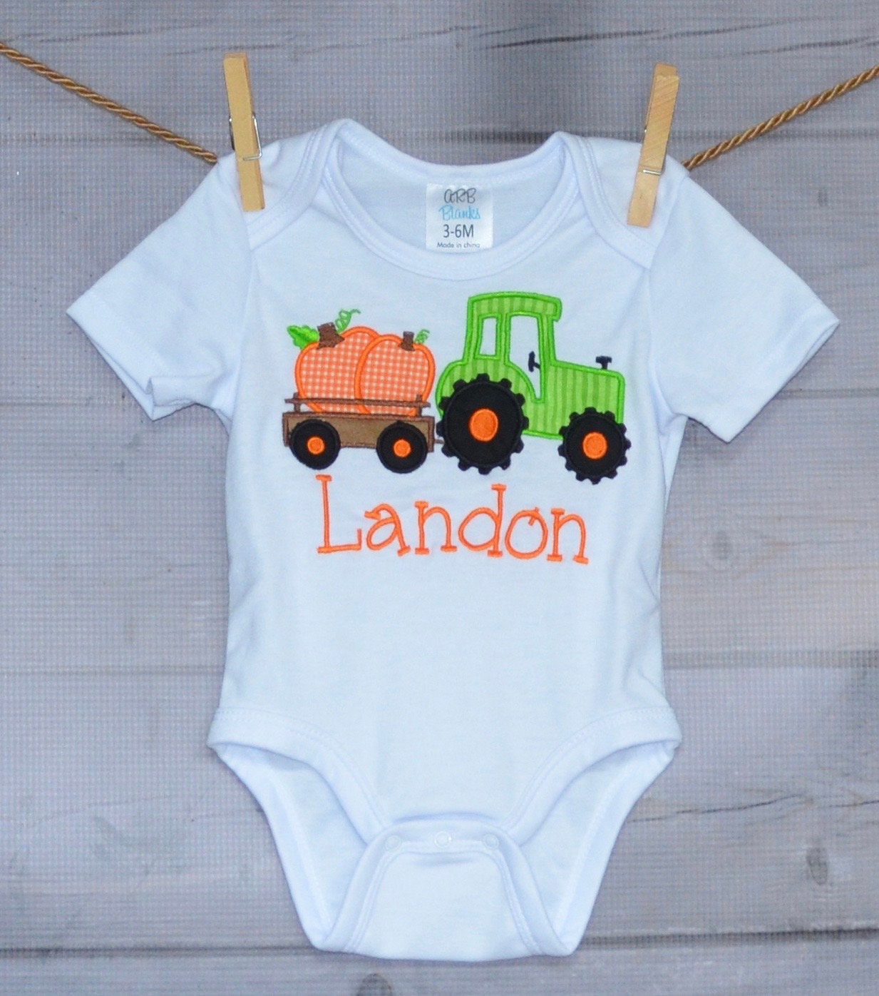 Personalized Tractor With Pumpkin Applique Shirt Or Bodysuit For Boy Girl
