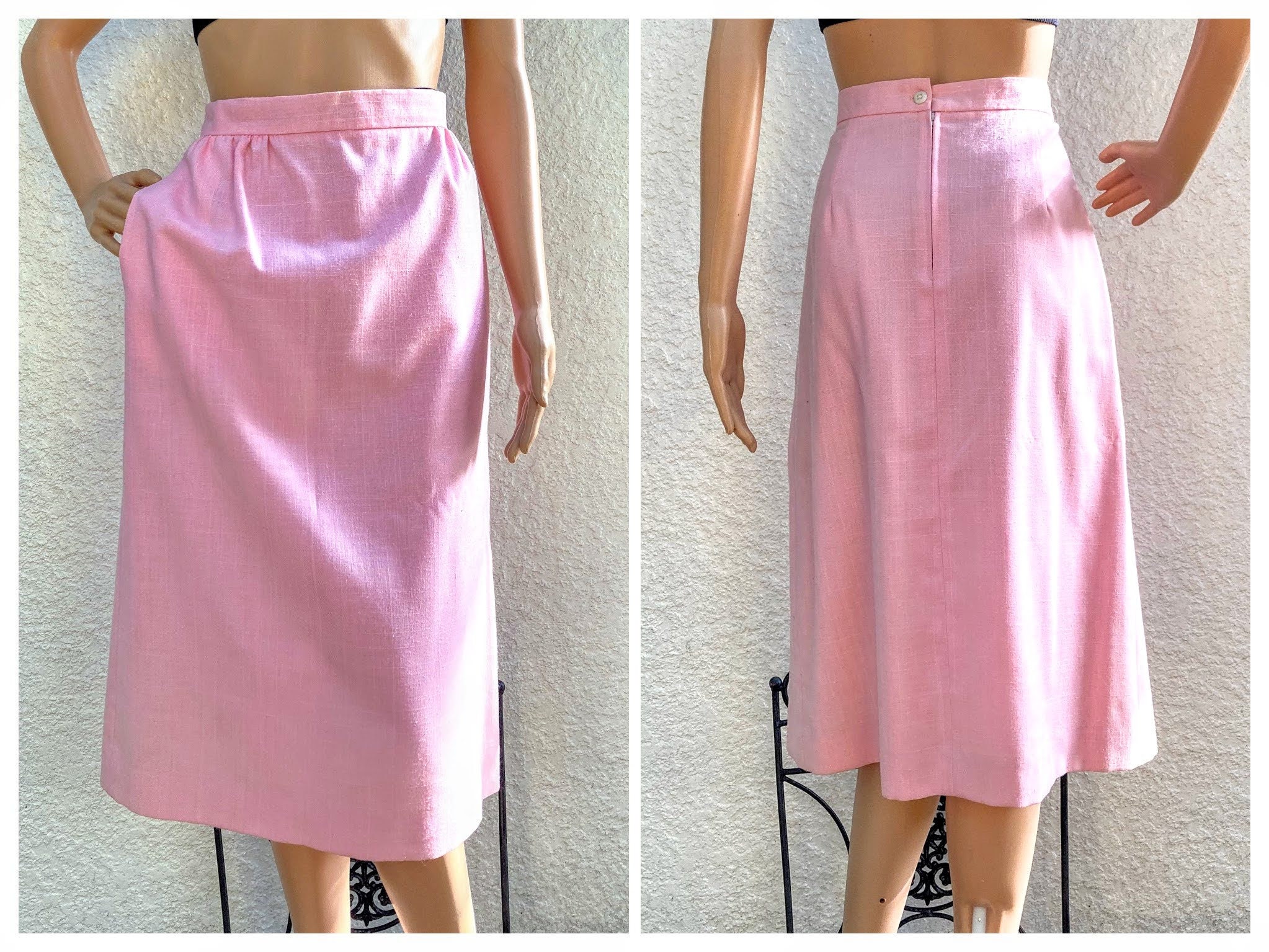 L 70S Silk Dupioni Blend Skirt, Fully Lined, Measurements in Description