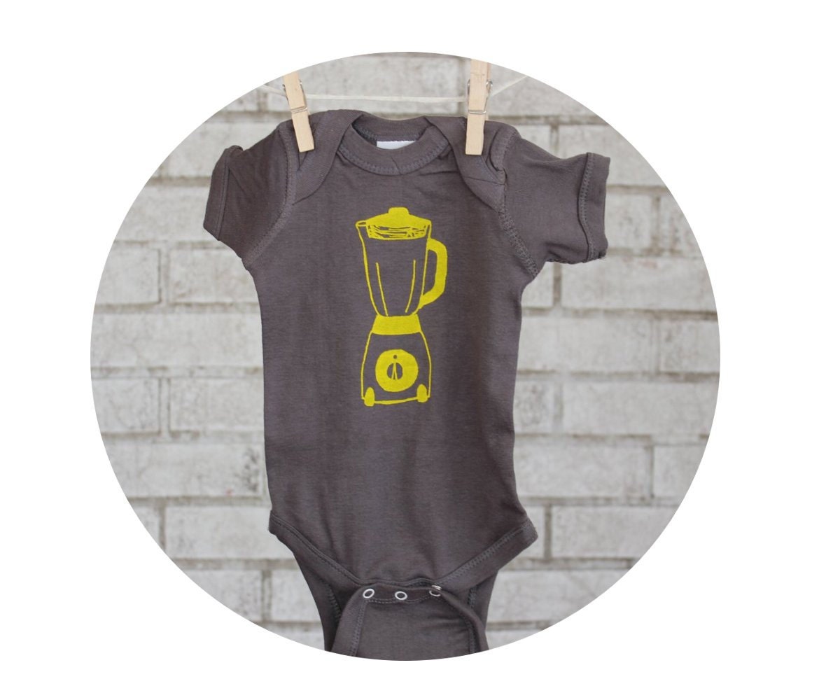 Blender Baby Onepiece Bodysuit, Infant Romper, Unisex Clothing, One Piece Snapsuit, Grey Gray & Yellow, Cooking, Kitchen, Smoothie, Health