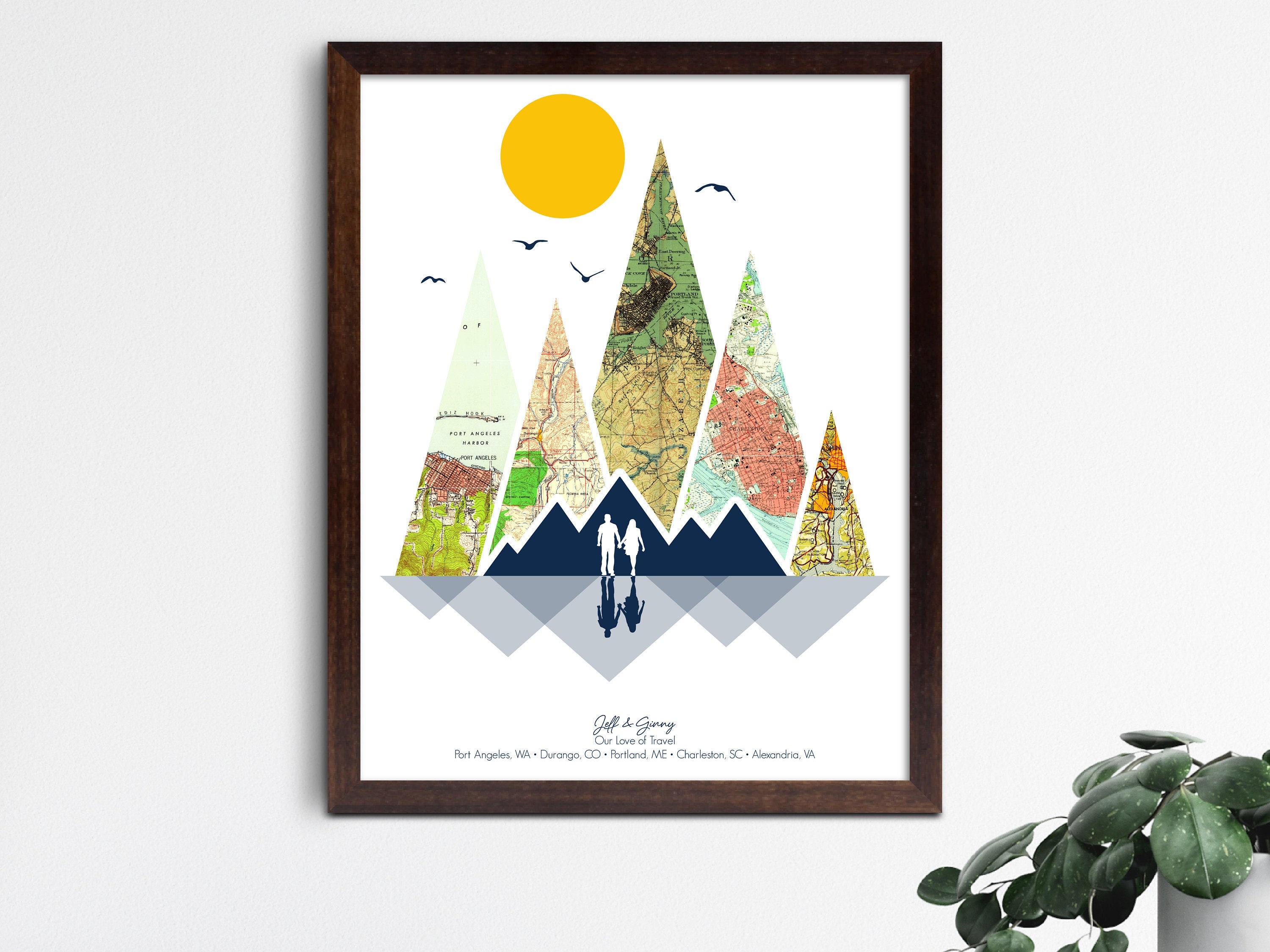 Personalized Adventure Map For Couple, Wedding Mountains, Travel Gift Men & Women, Anniversary Mountain, Christmas Him