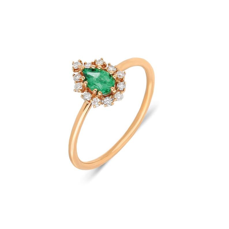 Emerald Halo Ring | Wedding Band Green Stone Genuine Diamond