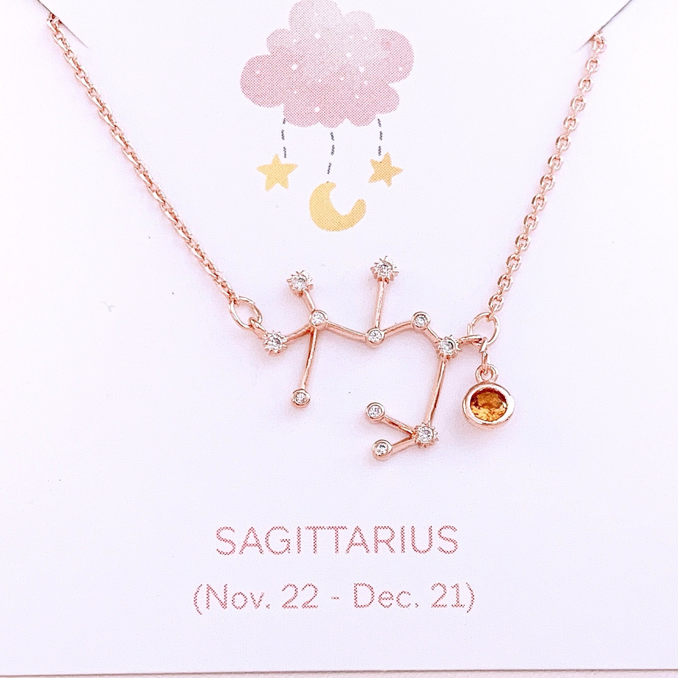 Rose Gold Zodiac Necklace, Birthstone Birthday Gift, Wanderlust Jewelry, Celestial Best Friend Gift, Sagittarius Necklace