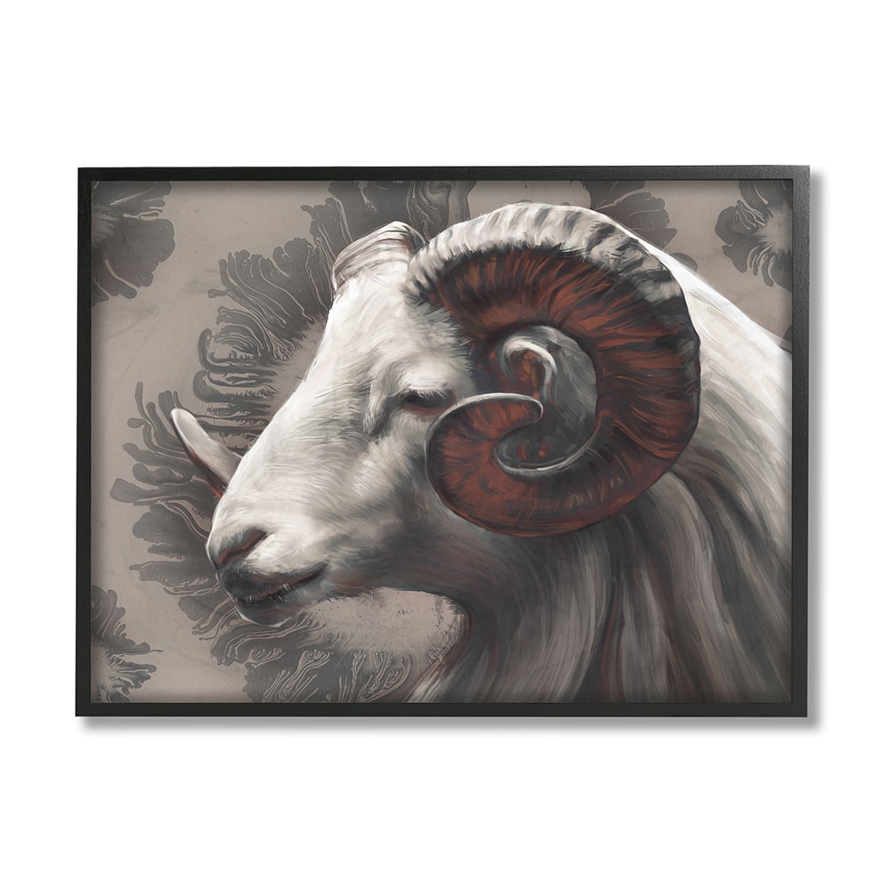 Stupell Industries Big horn ram portrait abstract grey pattern Framed 30-in H x 24-in W Abstract Print in Off-White | AC-745-FR-24X30