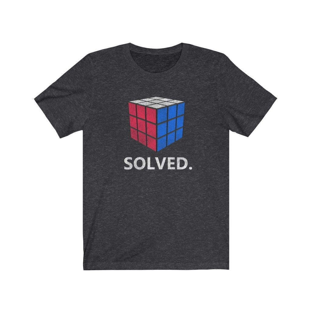 Solved. - Rubik's Cube Shirt | Adult Sizes Soft Cotton T-Shirt, Vintage Print Style, Fun Gift, Multiple Colors Available