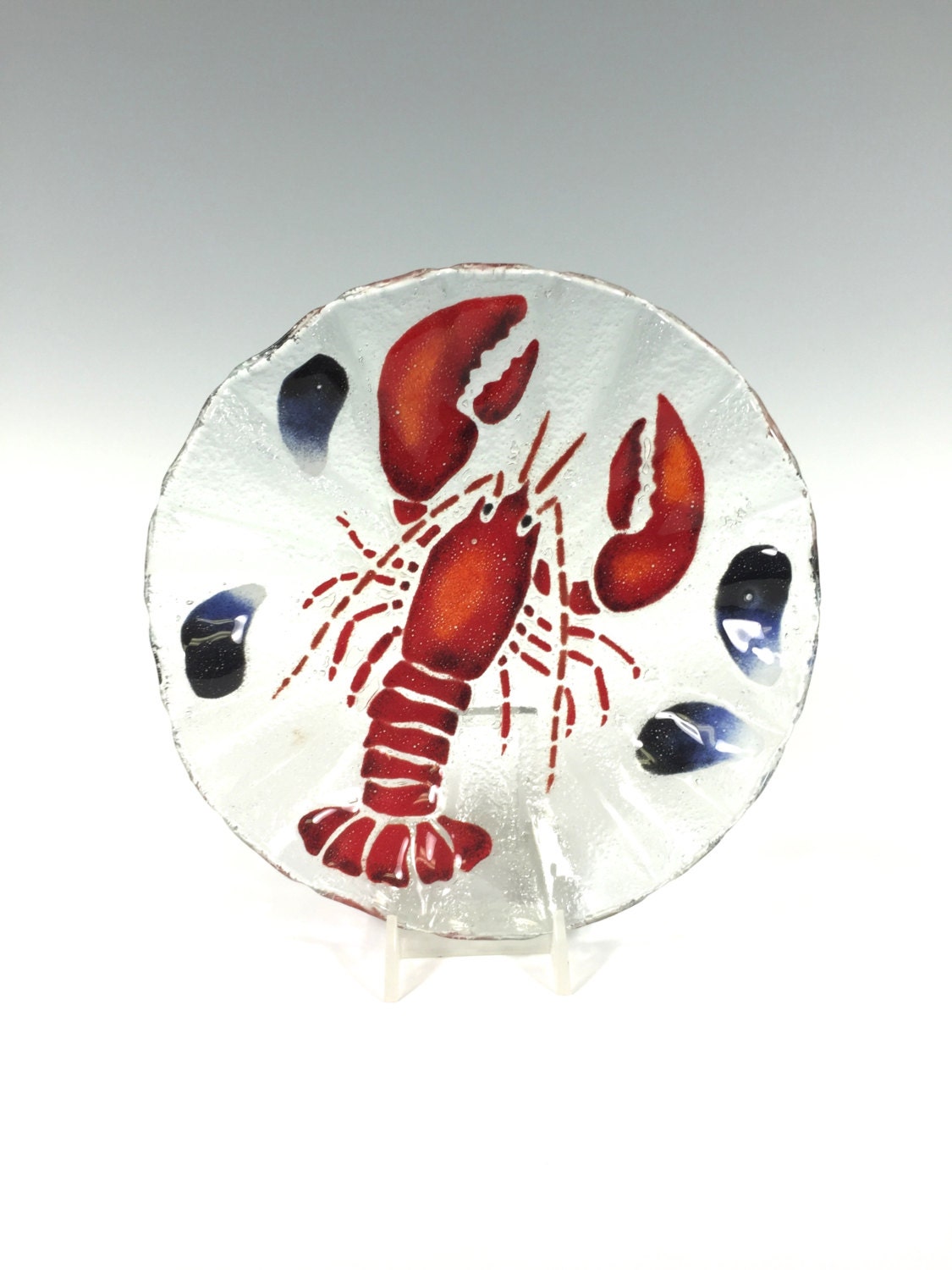 Lobster Bowl, Fused Glass Dish, Mussels, Seashore, Lobsters, Seafood Nautical Decor