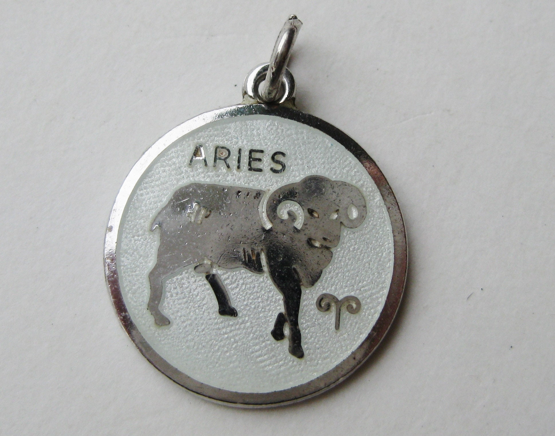 Vintage Charm Aries Sterling Silver Guilloche Enamel Zodiac Astrology Bracelet