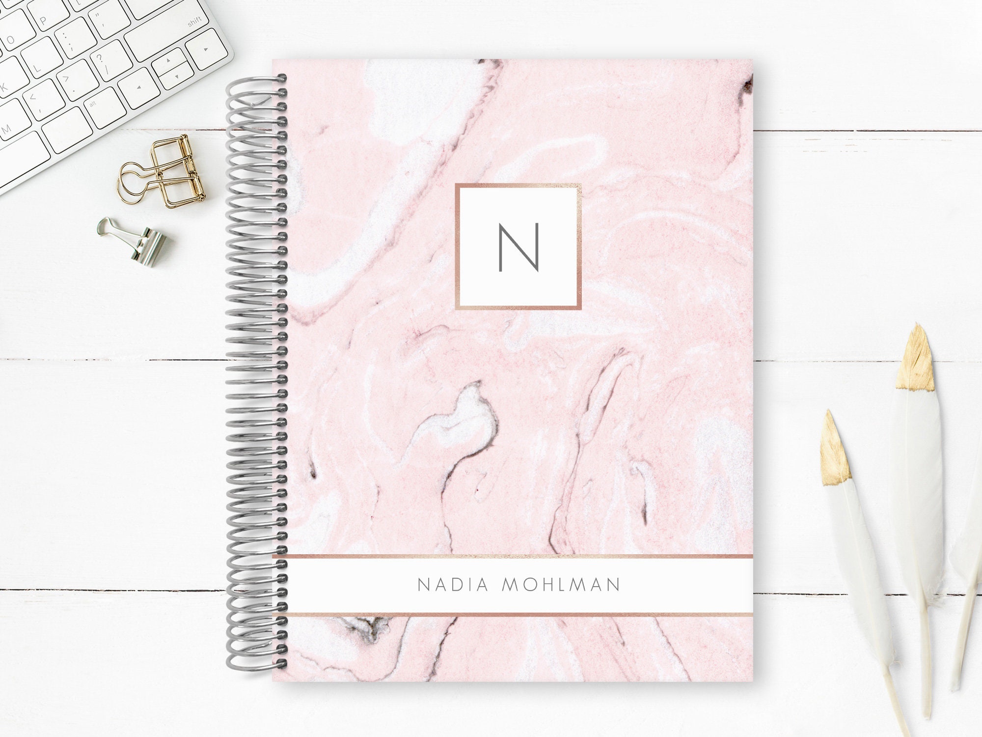 Planner | 2022 Weekly Hourly Custom Personal Life Planners Blush Marble