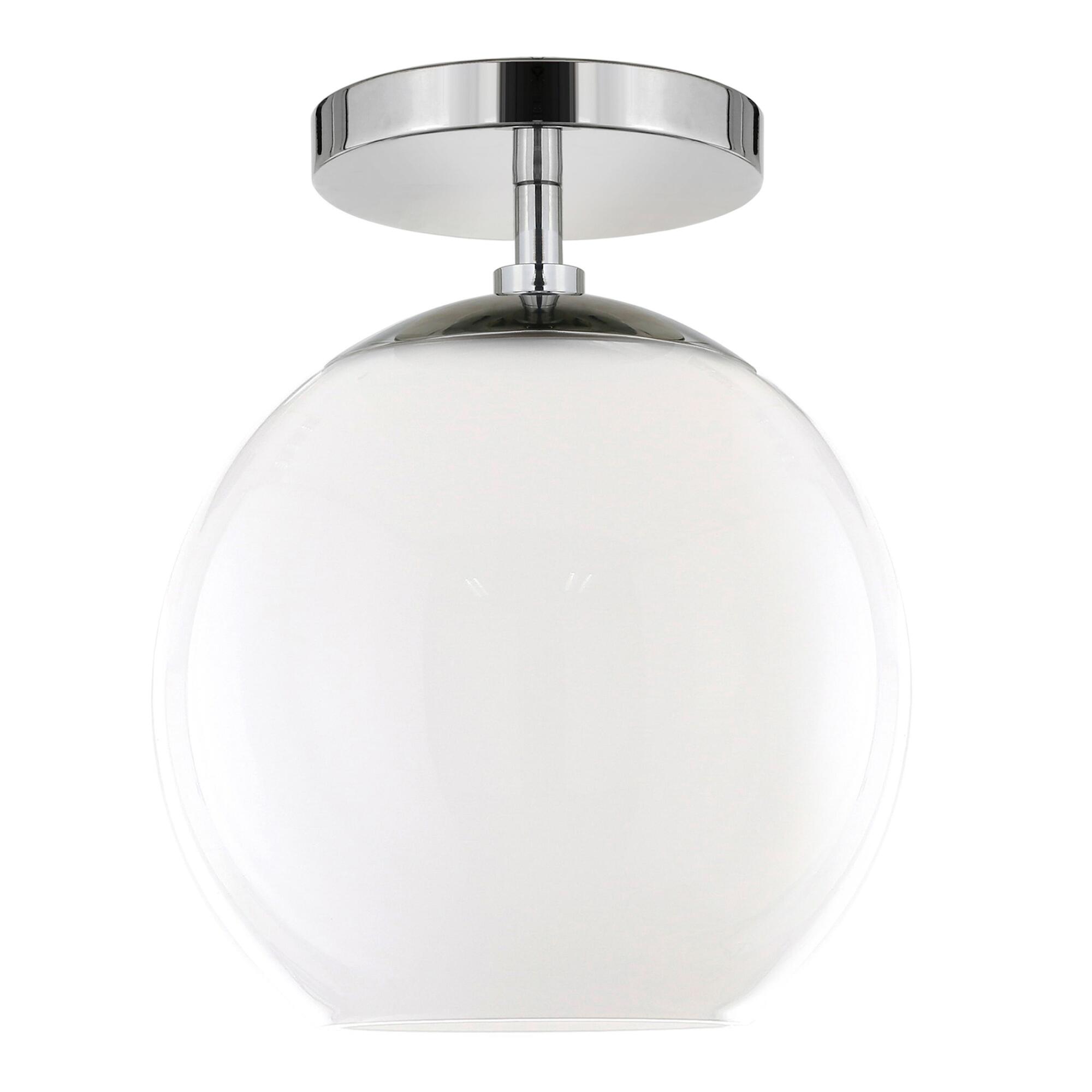 White Glass Globe Patti Semi Flush Mount Ceiling Light: Silver by World Market