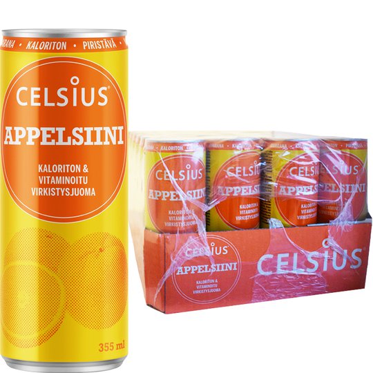 Laatikollinen Appelsiini Celsius-Juomia 24 x 355ml - 33% alennus